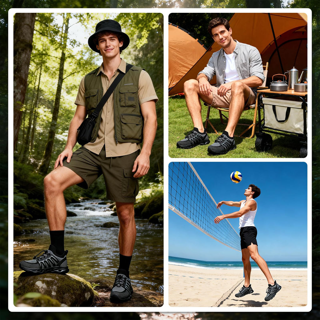 Water Shoes for Men Women Hiking Amphibious Beach Mens Shoes Lightweight Water Sports Shoes for Swimming Fishing Kayaking BlackGrey