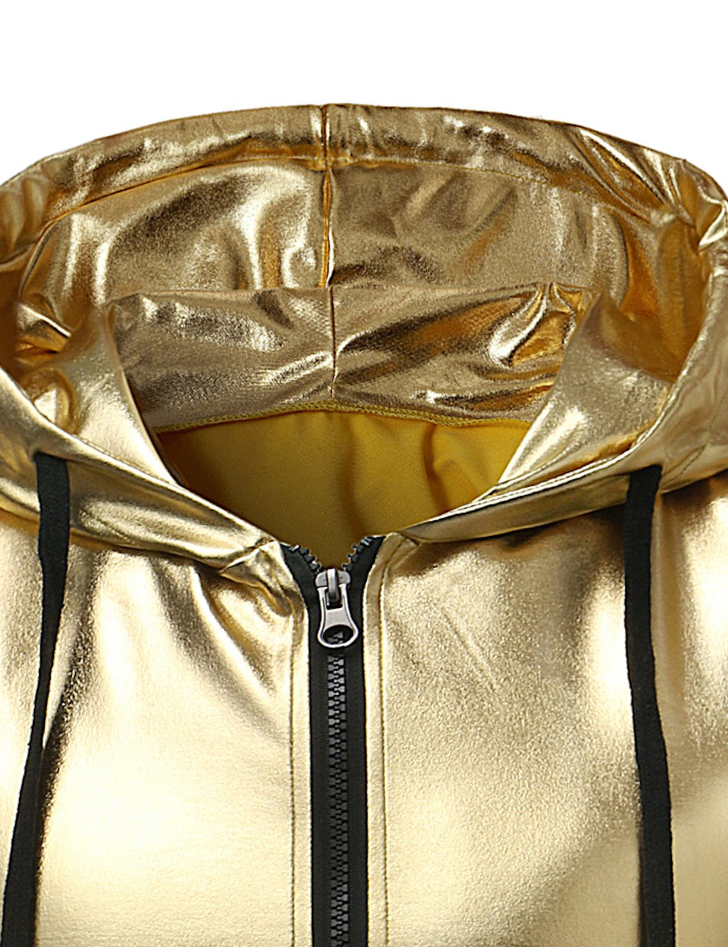 ZEROYAA Mens Hipster Metallic Zip Up Sleeveless Hooded Vest T Shirt with Kangaroo Pocket Z86 Gold Medium