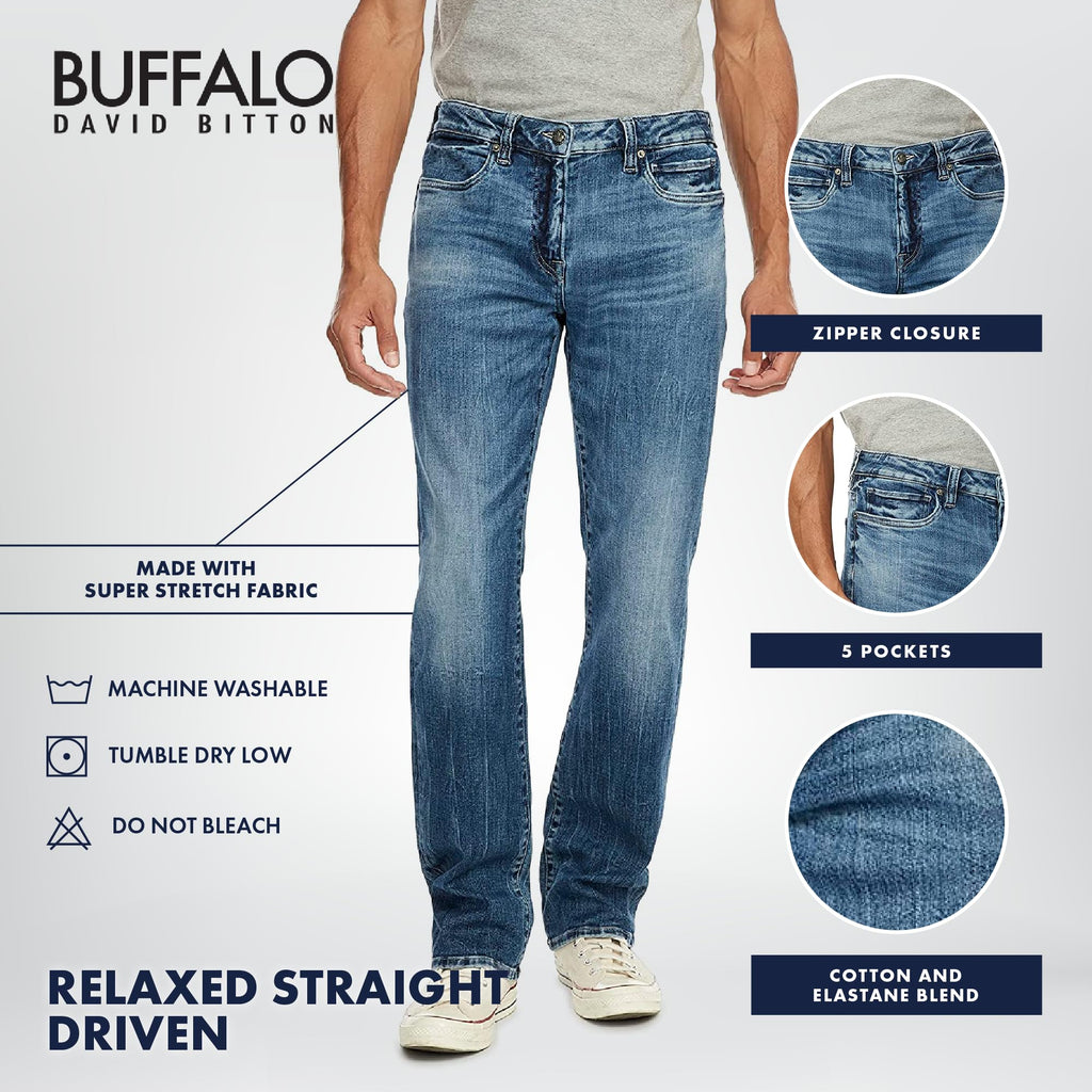 Buffalo David Bitton Men's Relaxed Straight Leg Driven Jean, Vintage Feel, 32W x 32L