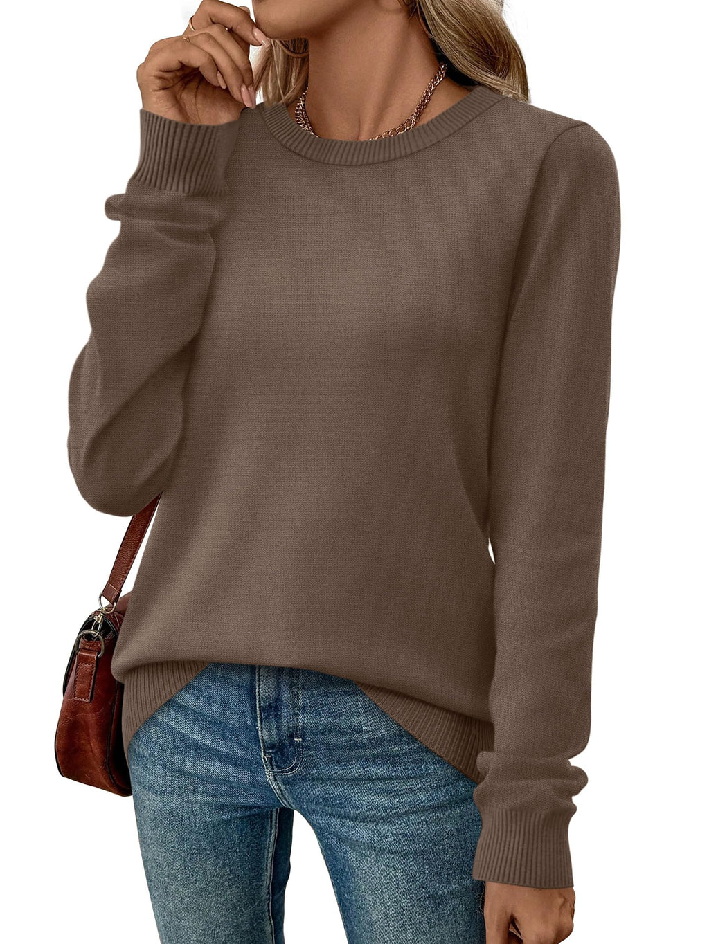 WIHOLL Chocolate Brown Fall Clothes Puff Sleeve Sweaters for Women Trendy Casual Tops for Teachers Travel Vacation Airport Fall Outfits Fashion 2026 L