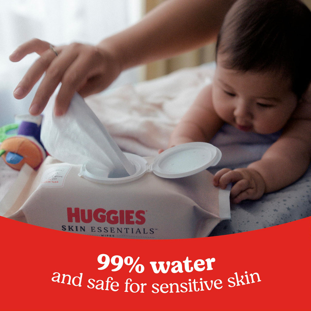 Huggies Skin Essentials Baby Wipes, Hypoallergenic, 99% Water, 10 Flip Top Packs (560 Wipes Total)