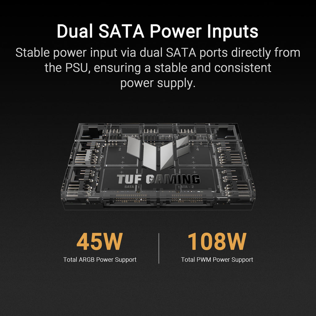 ASUS TUF Gaming ARGB PWM Fan Hub (Connects six case Fans, PWM Fan and RGB Connector, Clear Power and Operation Indicators, Stable Dual SATA Power Support)
