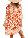Qearal Loose Dress for Women Spring Summer Cute Floral Dress Casual Boho 3/4 Sleeve Fall Dresses New Orange XL