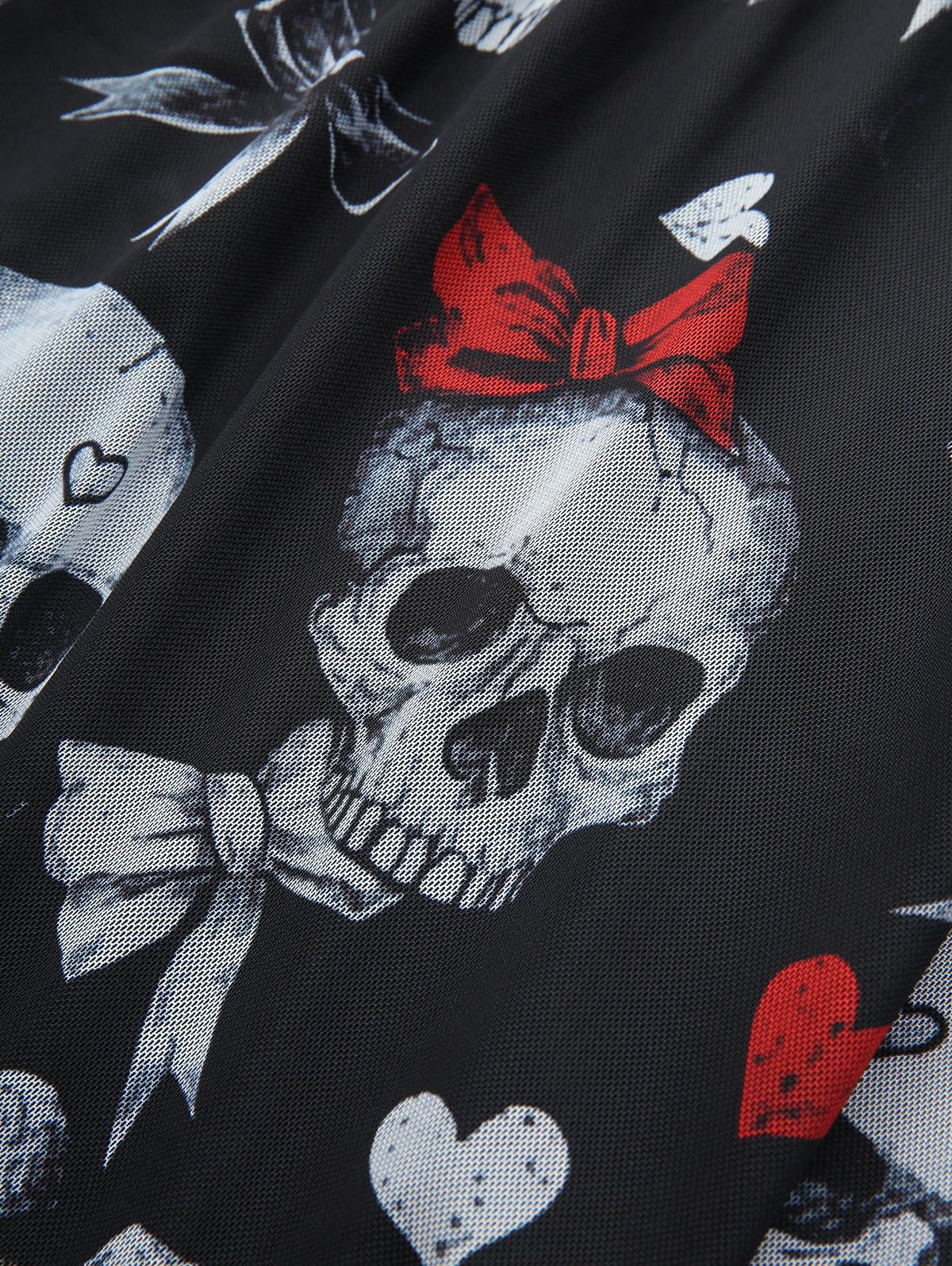 ROSE GAL Plus Size Women Halloween Costume T-Shirt Gothic Top Skull Bowknot Print Mesh Lace Up Bell Sleeve Handkerchief Hem Cold Shoulder Top(Black/1X)