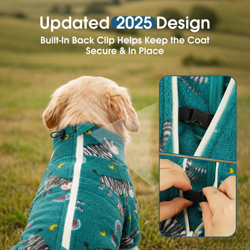 ROZKITCH Dog Fleece Pullover, Pet Windproof Warm Cold Weather Jacket Vest Cozy Jumpsuit Apparel Outfit Clothes for Small Medium Large Dog Walking Hiking Sleep Red L