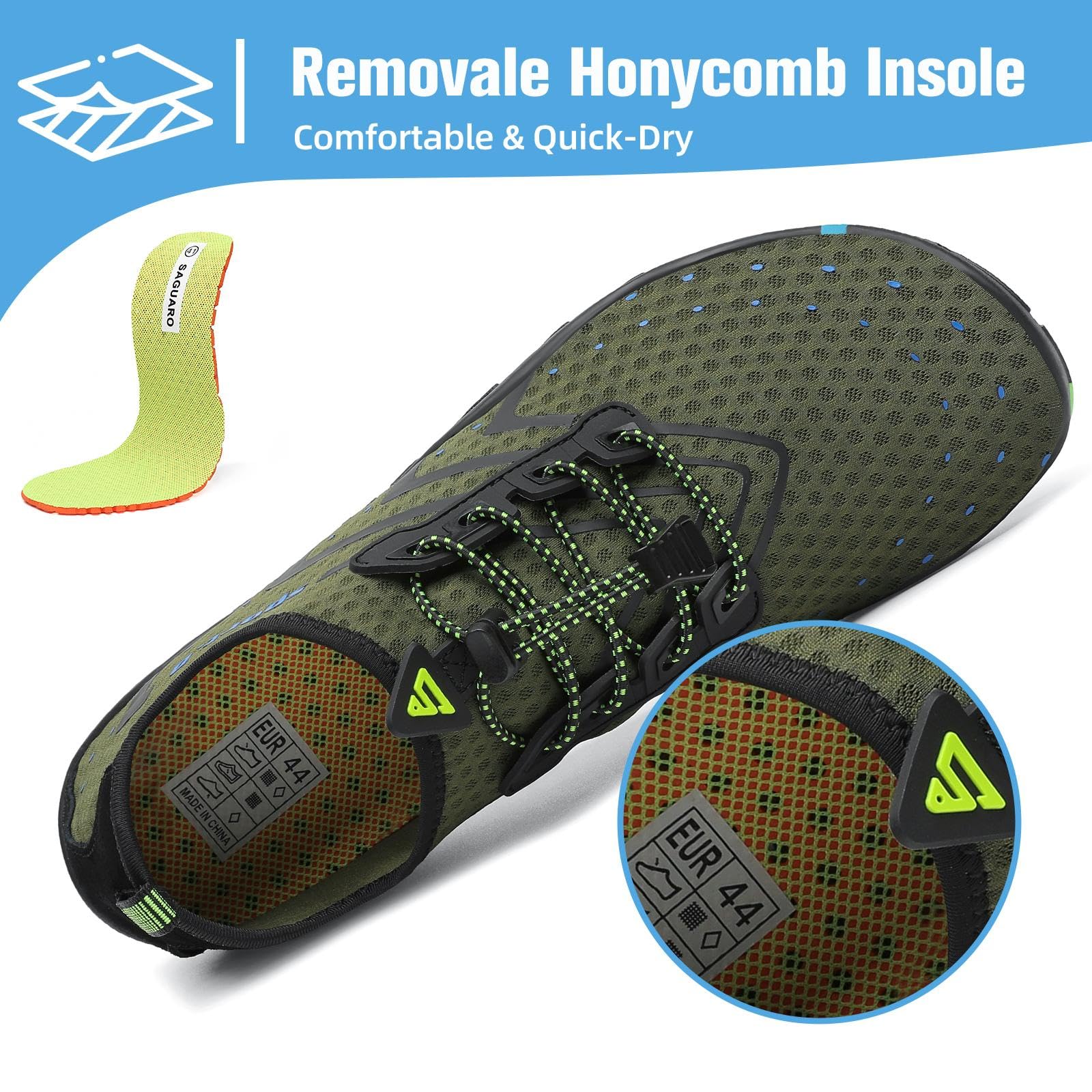 Mishansha Water Shoes for Women Men, Quick-Dry Barefoot Swim Shoes with Drainage Holes, Lightweight Aqua Shoe for Beach Pool River Boating Yoga Walking 12.5 Women/11 Men Fern Green