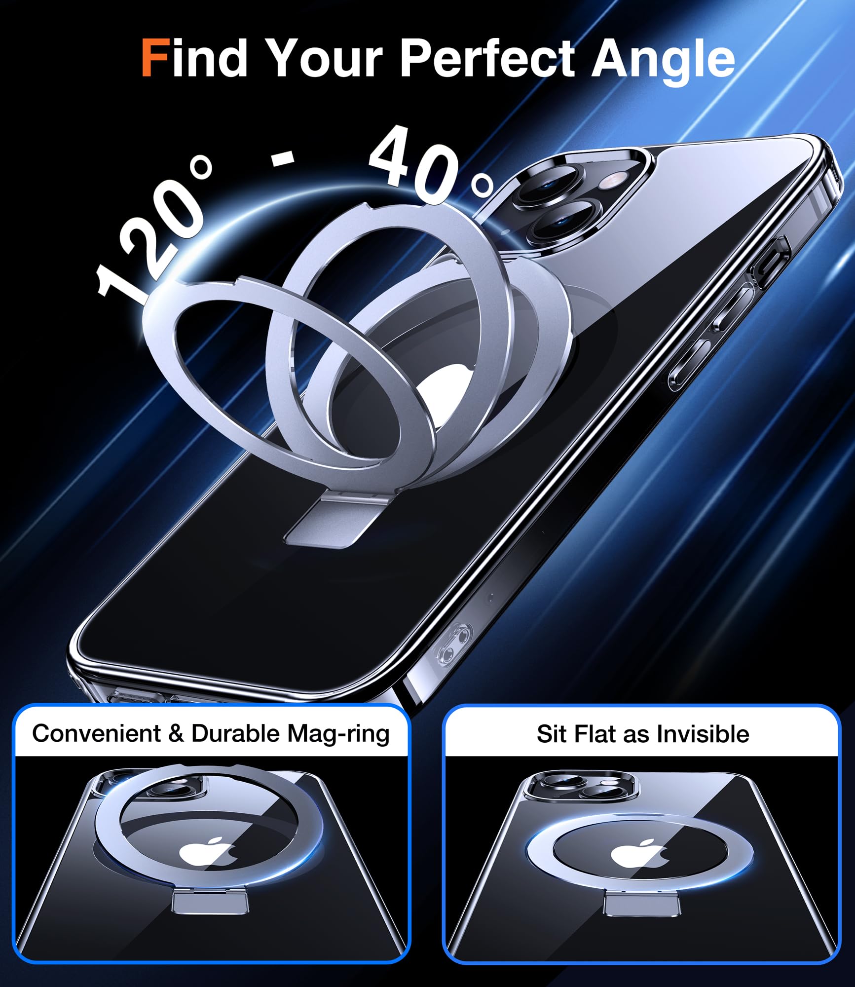 Chicfun 3-in-1 [Magnetic+Kickstand+Ring Holder] for iPhone 13 Case, iPhone 14 Case Compatible with MagSafe, Phone Case iPhone 13/14 with Stand Military Shockproof Protective Magnetic Cover