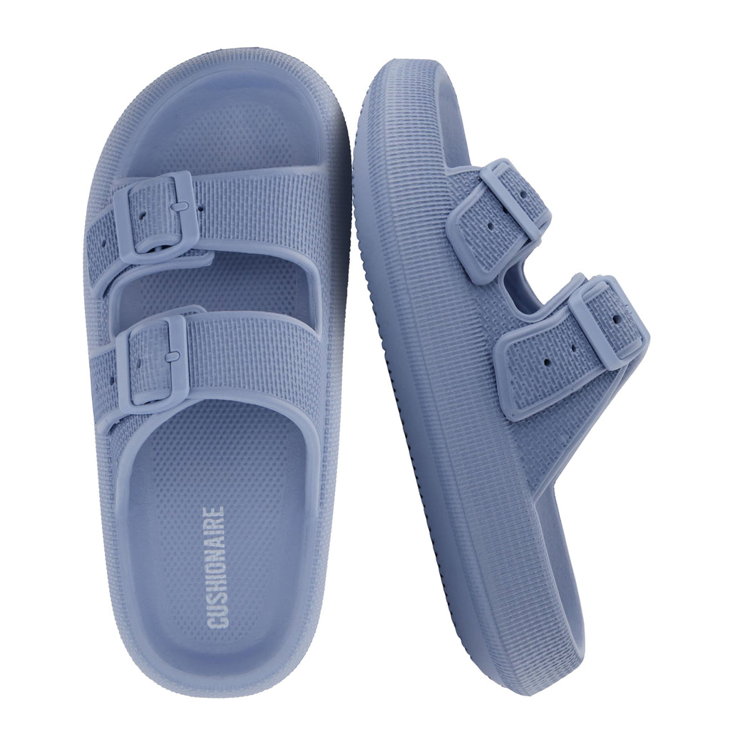 CUSHIONAIRE Fame Pillow Recovery Sandals for Women, Adjustable Double Buckle Waterproof EVA Cloud Slides for Women, BLUE 5