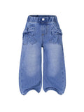 WDIRARA Toddler Girl's Bow Wide Leg Jeans Elastic High Waisted Denim Pants Medium Wash 4Y