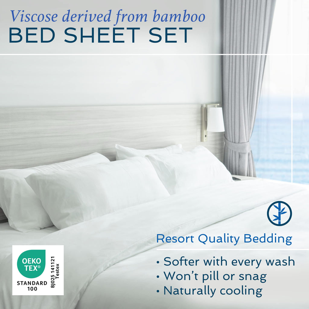 Hotel Sheets Direct 4 Piece Bed Sheet Set King Size, 100% Viscose Derived from Bamboo Sheets Set with 2 Pillowcases, Cooling & Breathable Luxury Bedding, Moisture-Wicking & Silky Soft Texture, Sand