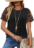 Short Sleeve Shirts for Women Trendy Womens Tops 2026 Summer T Shirts Short Sleeve Tops Beach Fashion Travel Outfits Vacation Clothes Ladies Tops and Blouses Cruise Outfits Leopard Black M