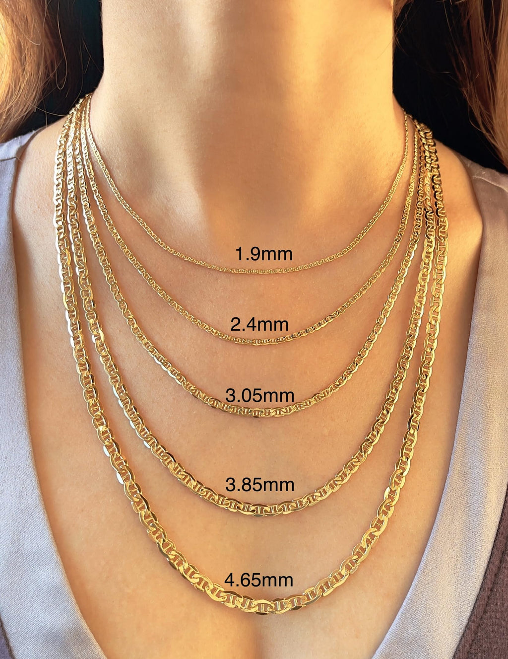 JEWELHEART 14K Real Gold Flat Mariner Chain - 1.9mm Diamond Cut Anchor Link Chain Necklace For Men - Dainty Yellow Gold Pendant Necklace For Women with Lobster Clasp 16"