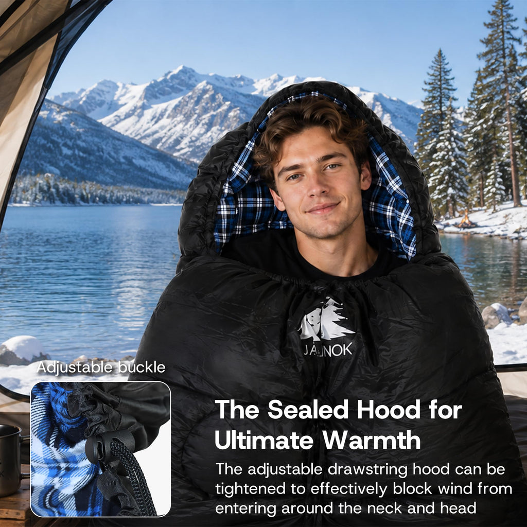 FJALLNOK Warm & Cold Weather Sleeping Bag,100% Cotton Flannel,Extra-Large for Adults & Kids,Lightweight Waterproof for Camping Hiking and Backpacking,Free Compression Sack