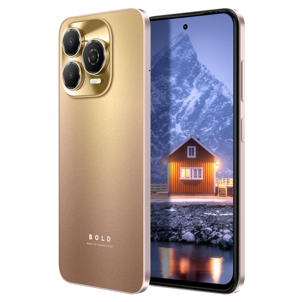 BLU Bold K20 | 2025 | All-Day Battery | Unlocked | 6.7” HD+ Infinity Dot Display | 256/4GB | Triple 50MP Camera | US Version | US Warranty | (Gold)