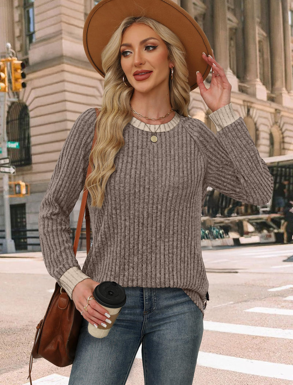 WIHOLL Sweaters for Women Winter Clothing Long Sleeve Shirts For Womens Top Boho Business Casual Outfits Fall 2025 2026 Chocolate Brown Plus Size Spring Clothes Lightweight Cute Trendy