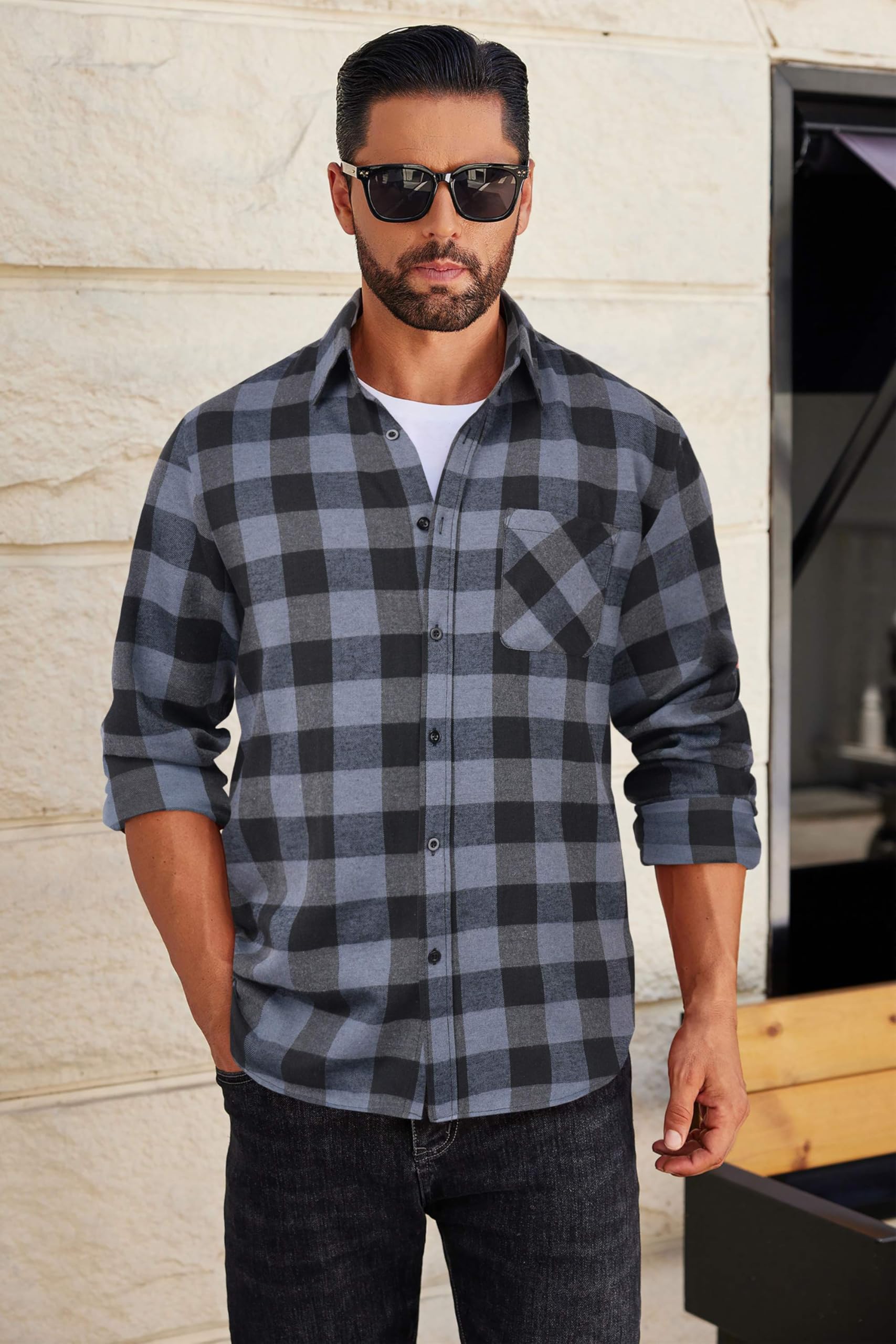 COOFANDY Men's Flannel Shirts Long Sleeve Lightweight Plaid Shirt Flannel Causal Shirts for Men