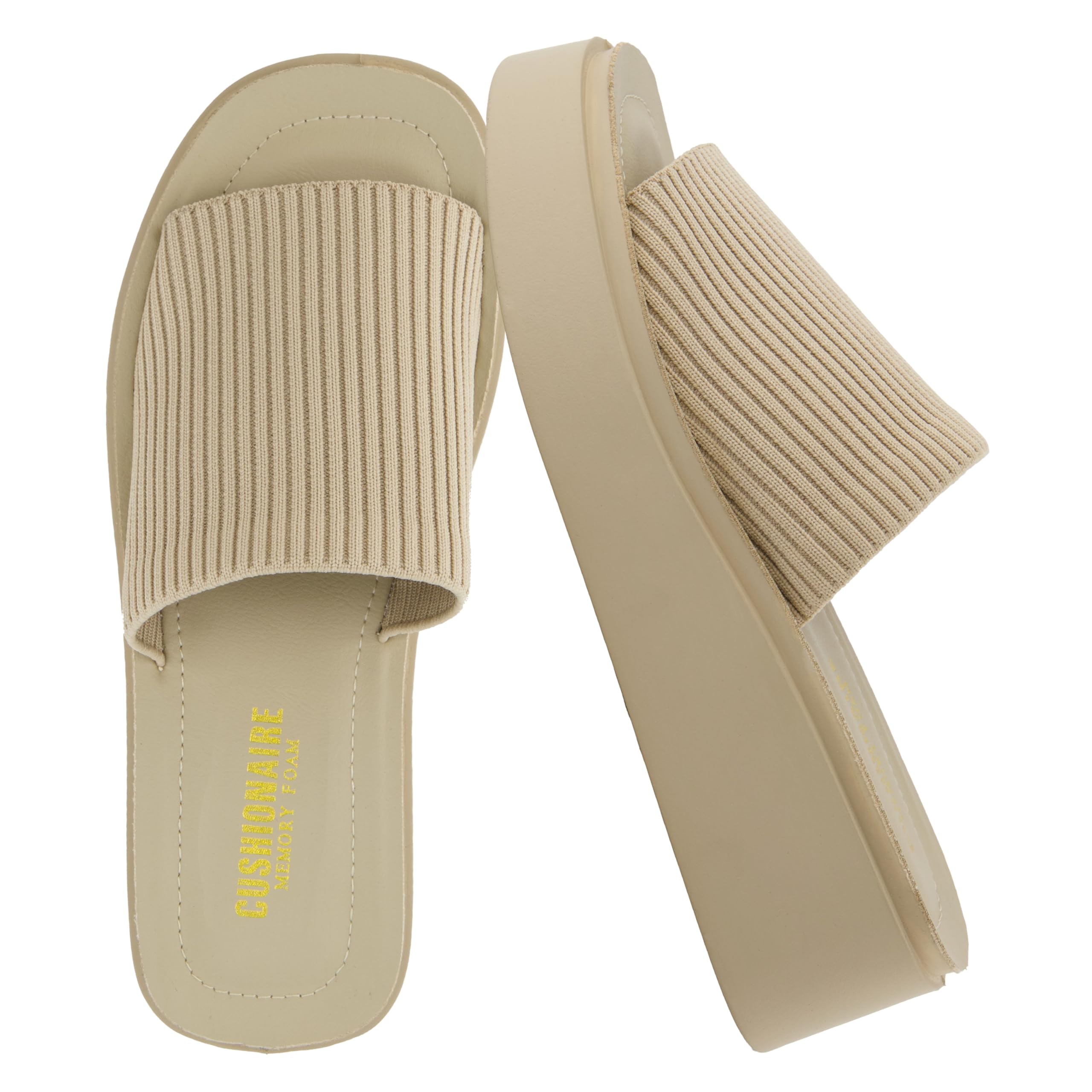 CUSHIONAIRE Pim Wedge Chunky Platform Womens Sandals with Firm Knit Upper & Memory Foam Summer Sandals for Women 2026, TAUPE 9.5
