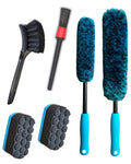 oesee 6PCS Car Wheel Cleaning Detailing Pro Kit, Tire Brush, 2 PCS Soft Woolies Rims Brush, Detailing Brush, and Tire Dressing Pads, Scratch-Free & Multipurpose Tire Brush