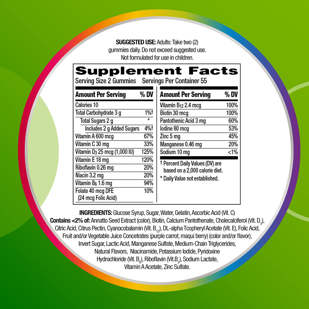 Centrum MultiGummies Gummy Multivitamin for Adults, Multivitamin/Multimineral Supplement with Vitamins D, B and E, Assorted Fruit Flavor - 18 Count