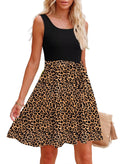 Dokotoo Holiday Dresses for Women Summer Sleeveless Scoop Neck Sundress Casual Floral Elastic Waist Mini Dress Khaki X-Large