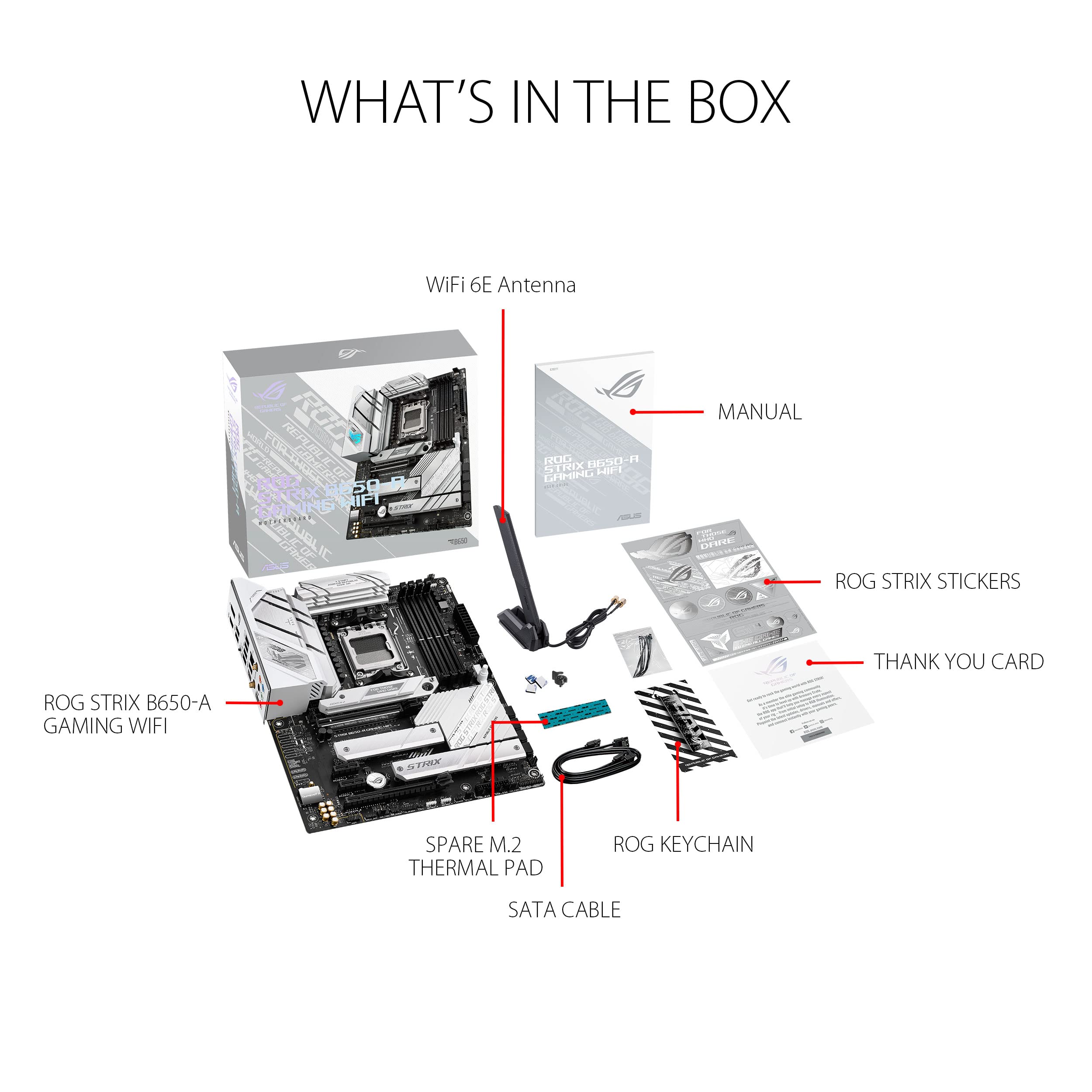 ASUS ROG Strix B650-A Gaming WiFi AMD B650 AM5 Ryzen™ Desktop 9000 8000 & 7000 ATX motherboard, 12 + 2 power stages, DDR5, 3x M.2 slot, PCIe® 4.0, 2.5G LAN, WiFi 6E, USB 3.2 Gen 2x2 Type-C®, Aura Sync
