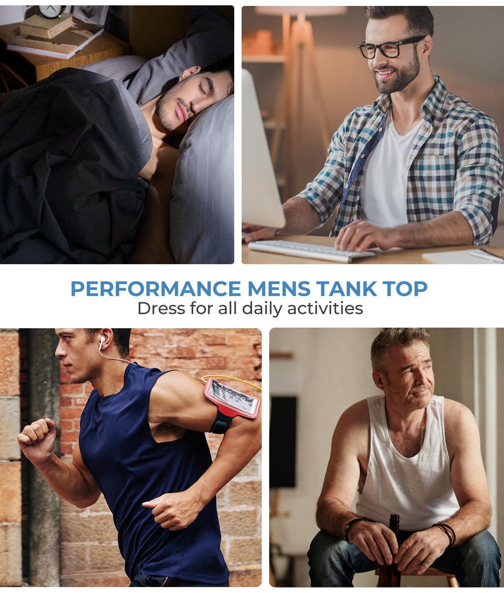 BAMBOO COOL Men's Tank Top White Undershirts Moisture Wicking Breathable, Fitted Ruglar Fit T Shirts for Men 3 Pack