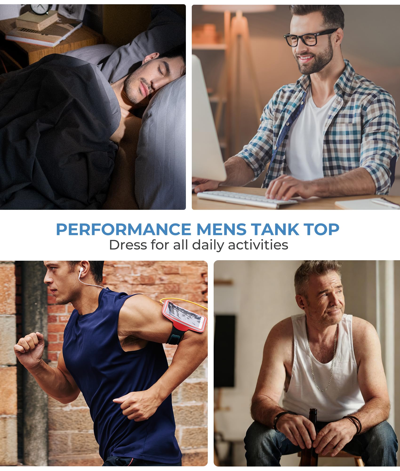 BAMBOO COOL Men's Tank Top White Undershirts Moisture Wicking Breathable, Fitted Ruglar Fit T Shirts for Men 3 Pack