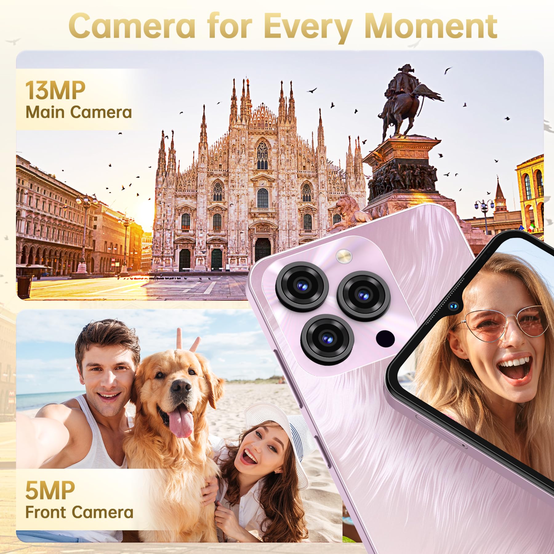 OUKITEL C3 Android 16 Cell Phone Unlocked-16GB RAM+128GB/TF 1TB ROM Smartphone, 5000mAh Battery, 6.52'' Waterdrop Screen, 13MP+5MP Camera, 4G Dual SIM Android Phone, Face ID/3.5mm Jack/GPS/BT5.0, Grey