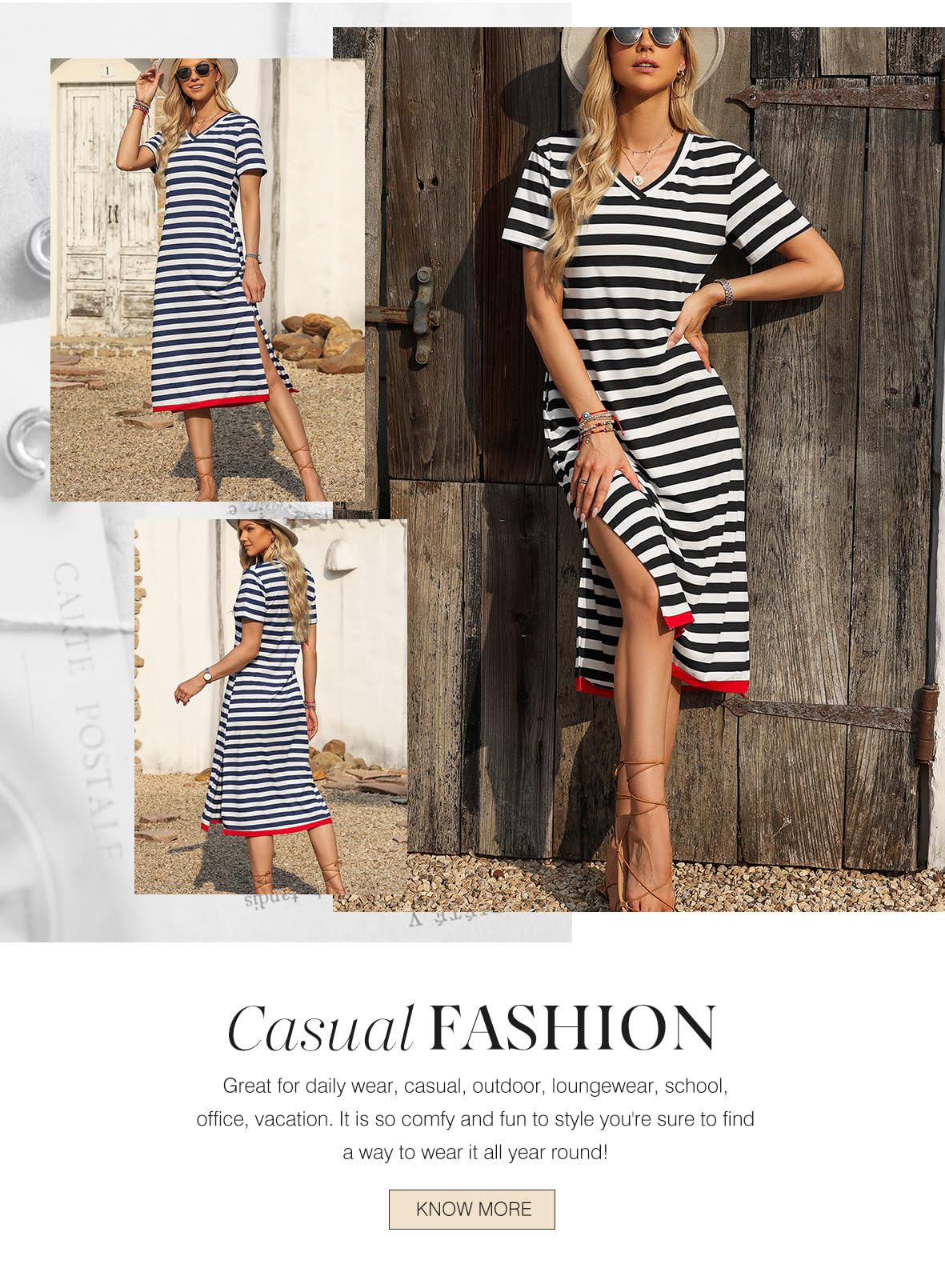 Dokotoo Maxi Dress Casual V Neck Short Sleeve Stripe Split Long Dresses for Women Graduation Dress Summer Dresses for Women 2025 Elegant ClassyBlack Large