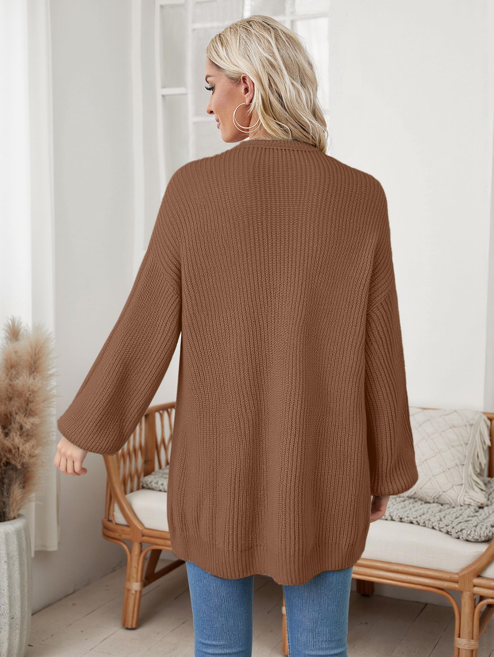 Libsorge Womens Long Cardigan Sweaters for Women Fall Winter Spring 2025 Trendy Outfits Chunky Waffle Knit Oversized Open Front Dressy Casual Lightweight Long Sleeve Cardigans Sweater Coffee Brown S