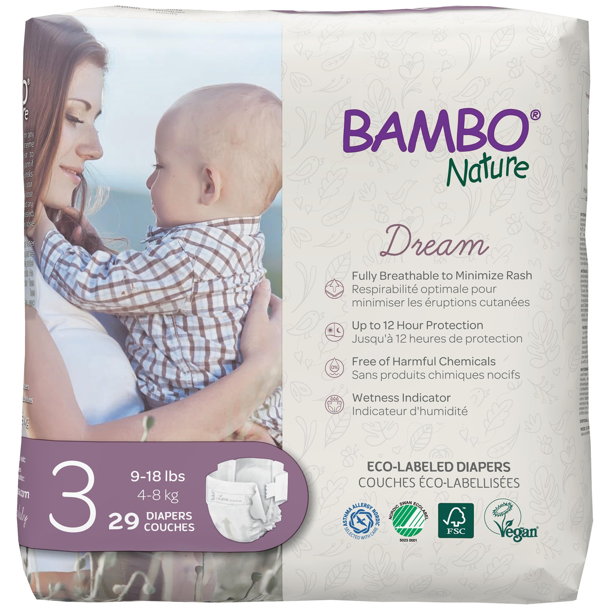 Bambo Nature Hypoallergenic Baby Diapers, Eco-Labelled Sustainable Diapers, Enhanced Leakage Protection, Totally Chlorine-free, Skin Friendly, and Super Absorbent - Size 3 (29 Count)