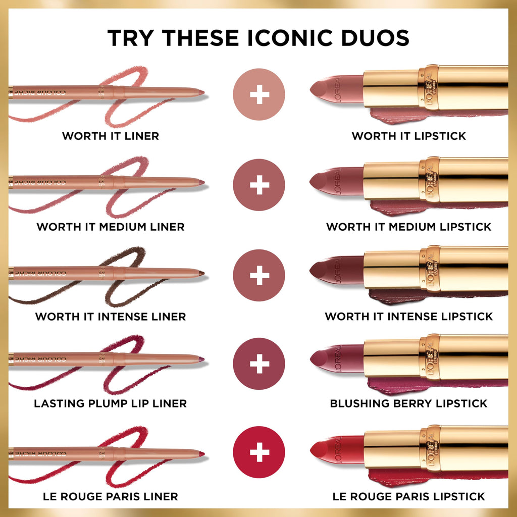 L'Oreal Paris Colour Riche Satin Lipstick for Moisturized Lips,Lip Makeup with Argan Oil and Vitamin E,Worth It Medium,0.13 Oz