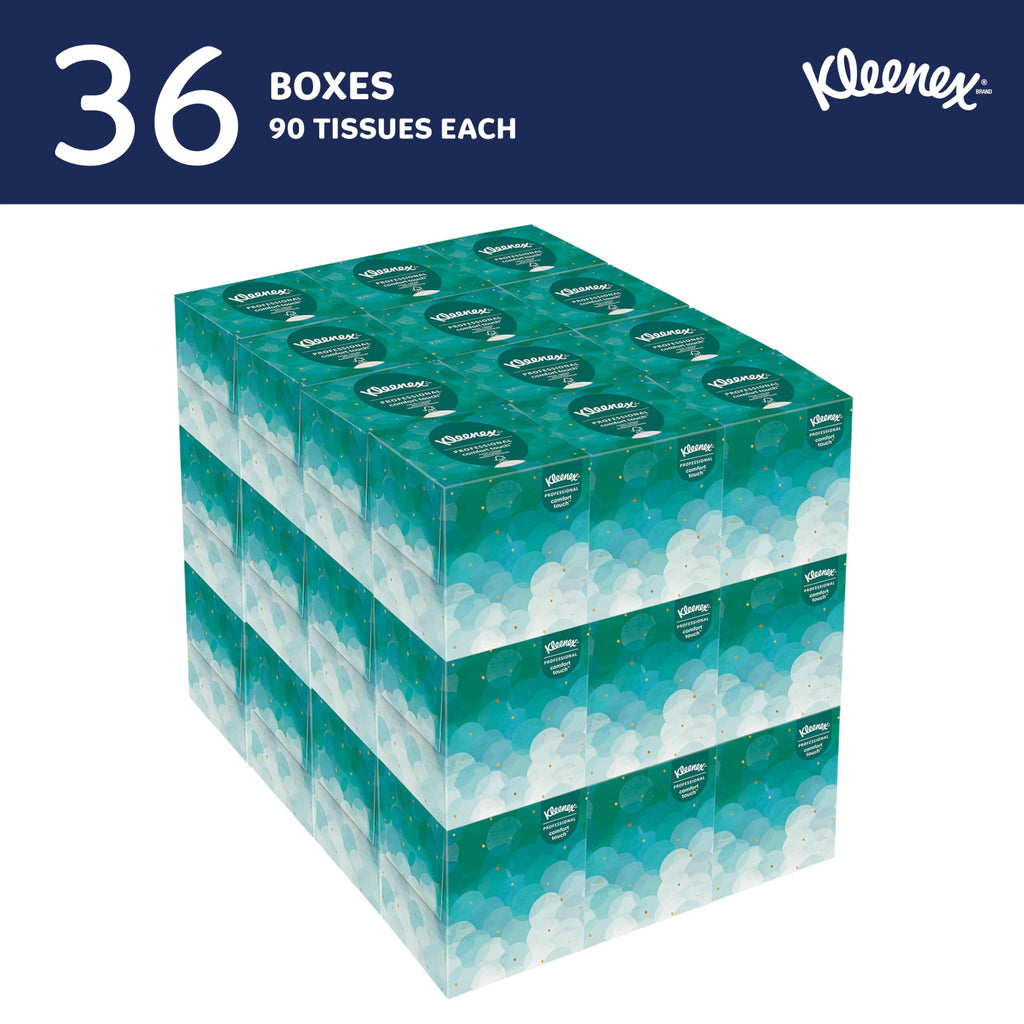 Kleenex Professional Facial Tissue, Bulk (21270), 2-Ply, White, Upright Cube Boxed Format, Designed for Business (90 Tissues/Box, 36 Boxes, 3,240 Sheets/Case)