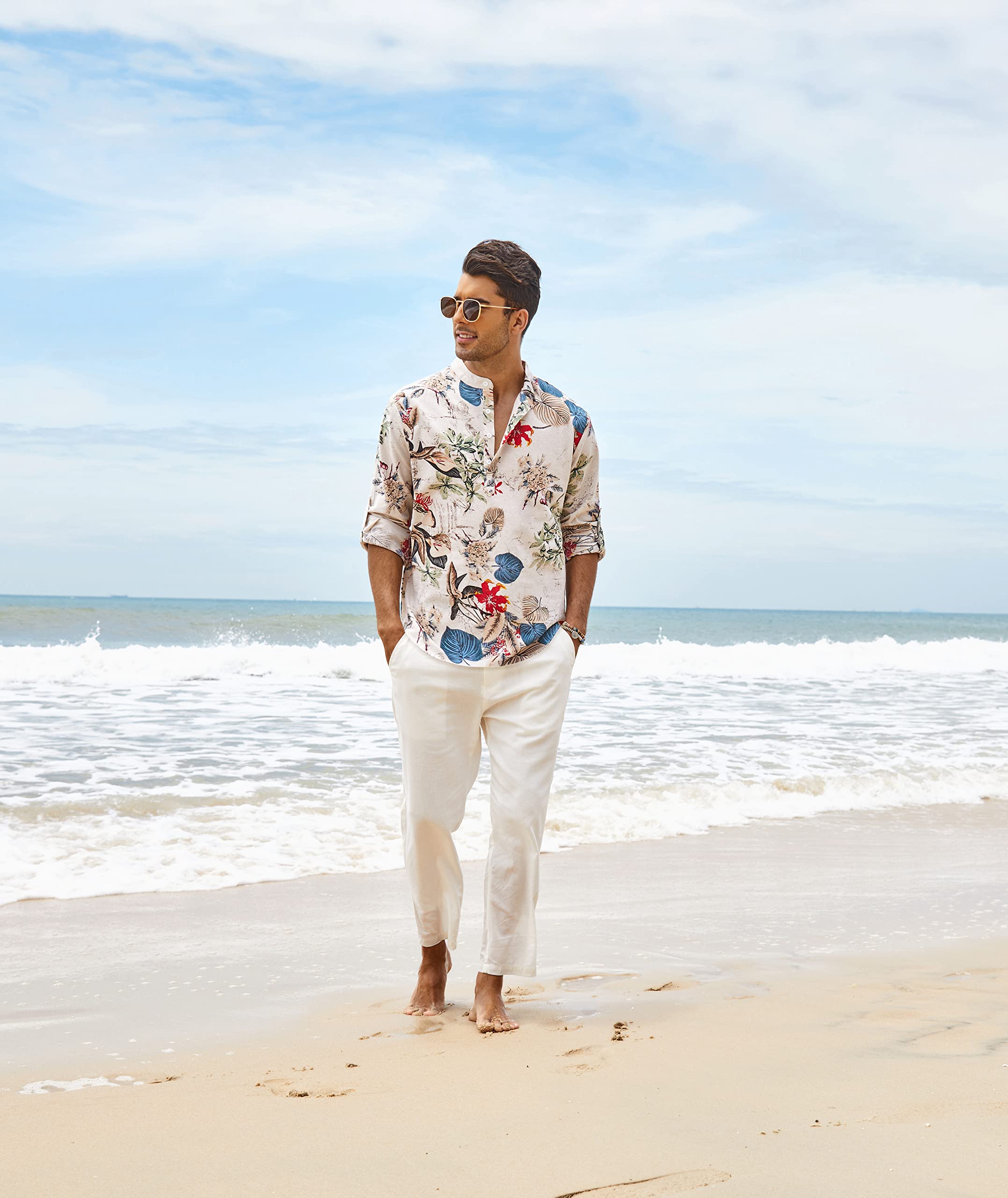 COOFANDY Men's Cotton Linen Shirts Long Sleeve Casual T-Shirts Hippie Summer Beach Tops
