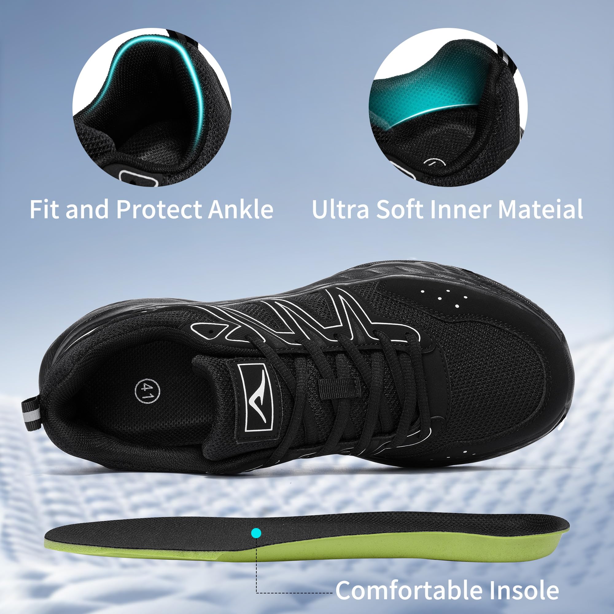 Ablanczoom Men's Walking Shoes Comfortable Breathable Non Slip Lightweight Sneakers for Gym Workout Casual Athletic All Black