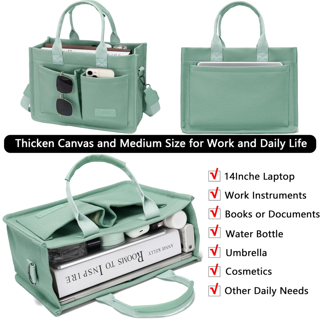 ZHMO Canvas Tote Bag for Women With Compartments and Pockets,Women's Bags Crossbody Bags Work Laptop Tote Bag Large Satchels Handbags Tote Purse Everyday Shoulder Bag for Travel Nurse Teacher Church