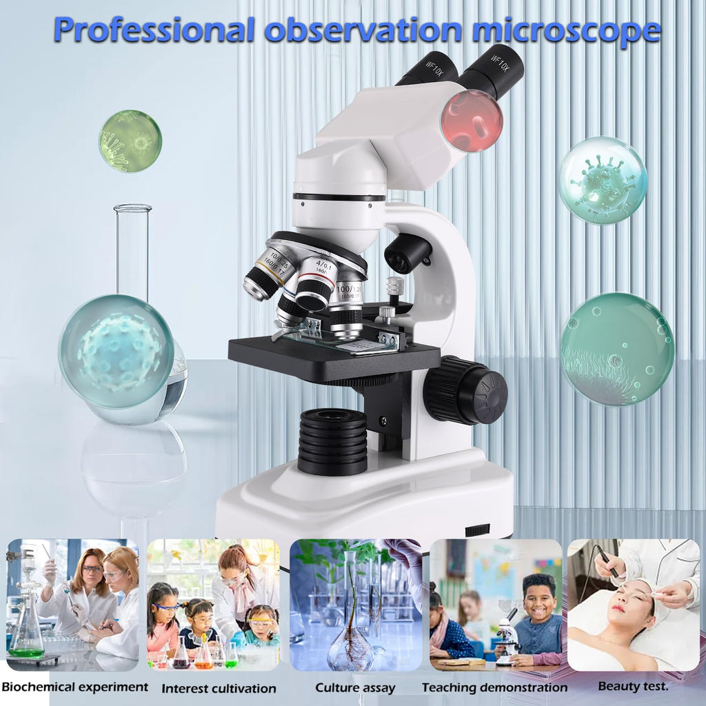Compound Microscope，40X-2500X ，WF10x and WF25x eyepieces, Dual LED Lighting and Two-Layer Mechanical Stage，Microscope for Adults…