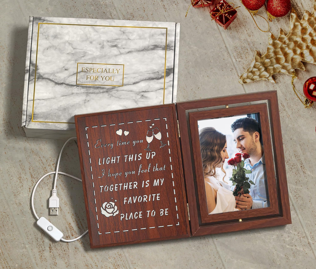 soruney Light Up Couples Picture Frame, USB Powered Romantic Rotating Love Frame for 2 4x6 Photos – Wedding Anniversary or Valentine’s Day Gifts for Couples, Boyfriend, Girlfriend, Husband, Wife