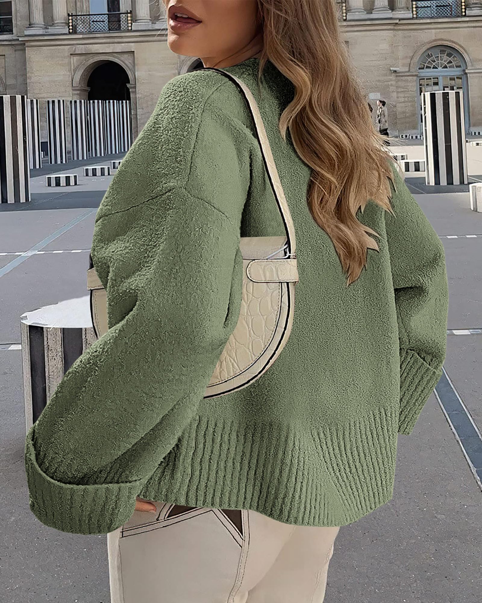 PRETTYGARDEN Women's Fall Oversized Sweaters Casual Crewneck Pullover Long Sleeve Fuzzy Chunky Knit Tops Blouse (Army Green,Large)