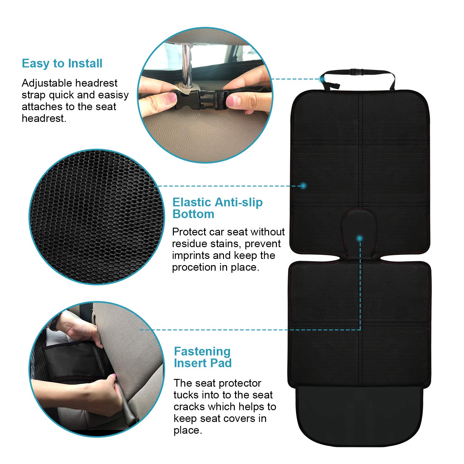 MORROLS Car Seat Protector, 2 Pack Carseat Protector with Thick Padding, Baby/Pets for Child Car Seat-Mesh Pockets-Waterproof-Universal Size(Black)