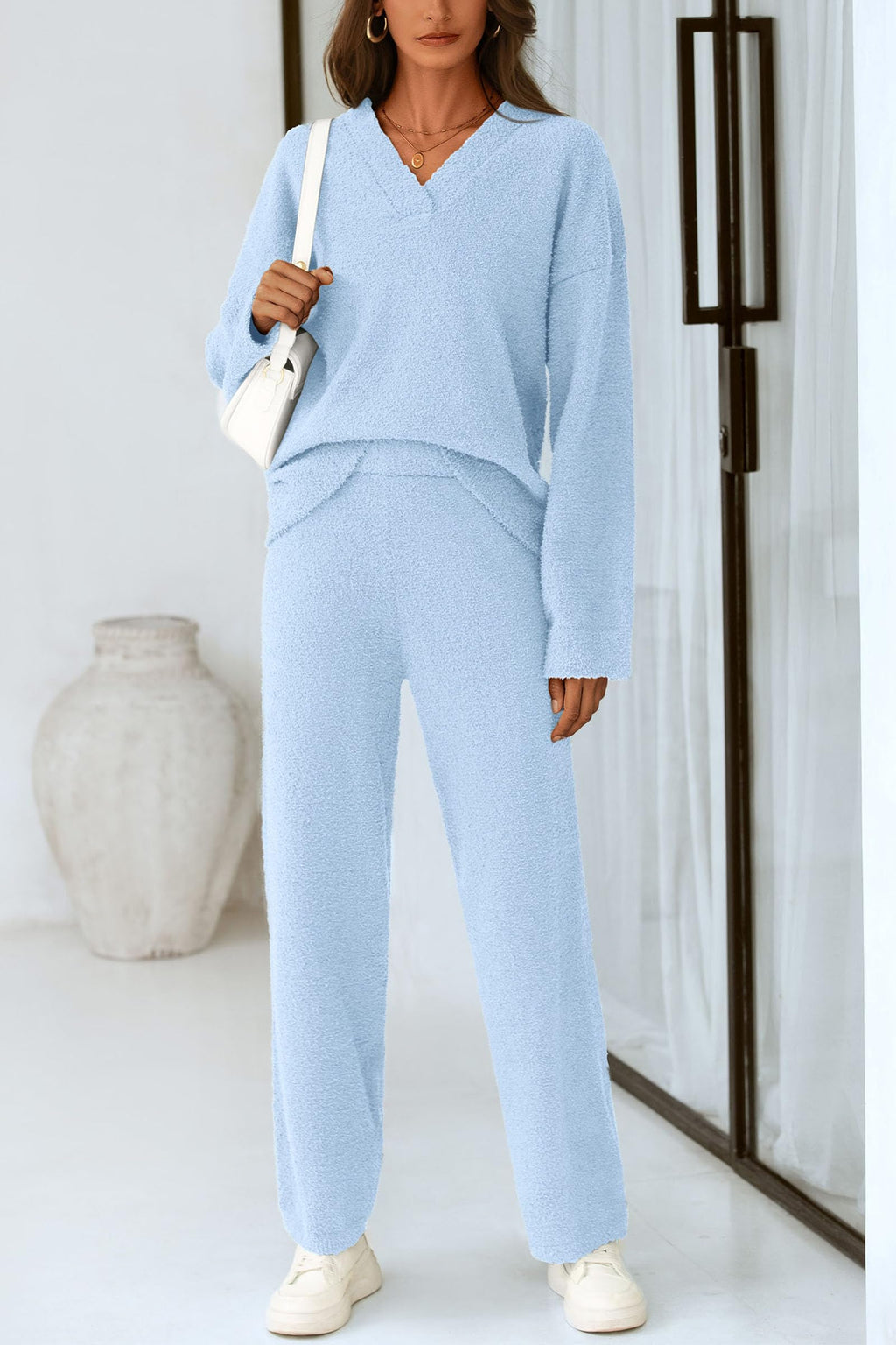 PRETTYGARDEN Lounge Sets for Women Two Piece Sweaters Pajama Set Fall Fashion 2026 Loungewear Outfits Matching Winter Clothes (Sky Blue,Medium)