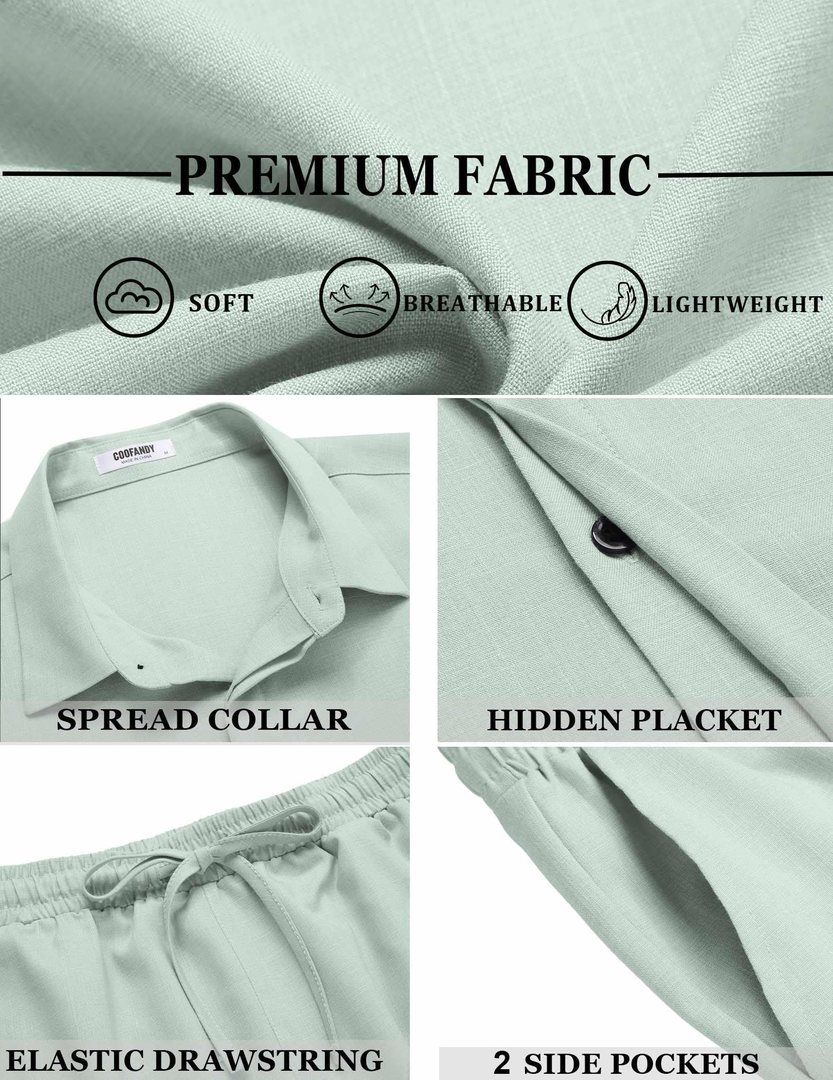 COOFANDY Mens Linen Set Beach Clothes for Men Summer Outfits, Light Green, X-Large