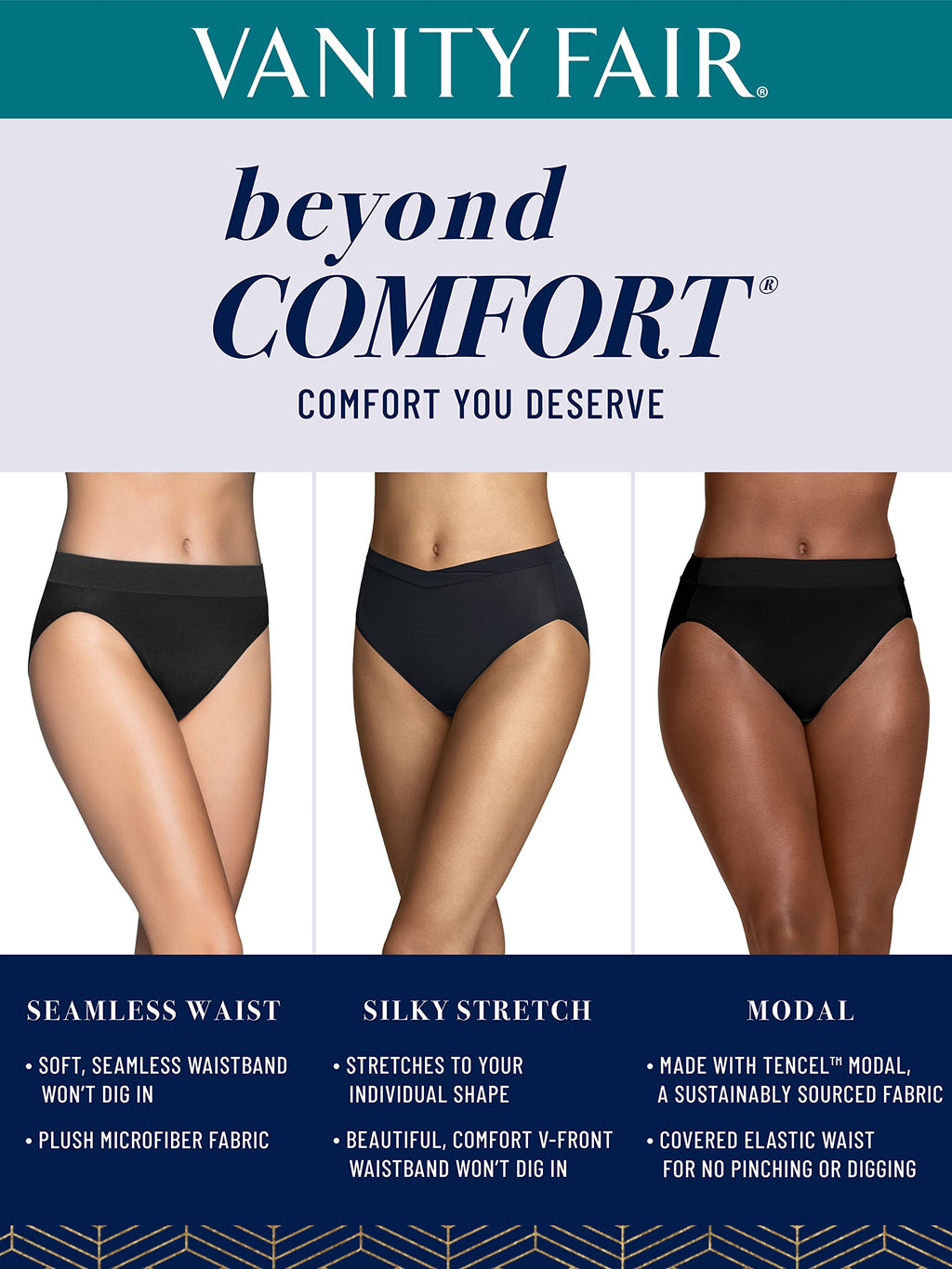 Vanity Fair womens Beyond Comfort Panties Bikini Style Underwear, Modal - Neutral, 6 US