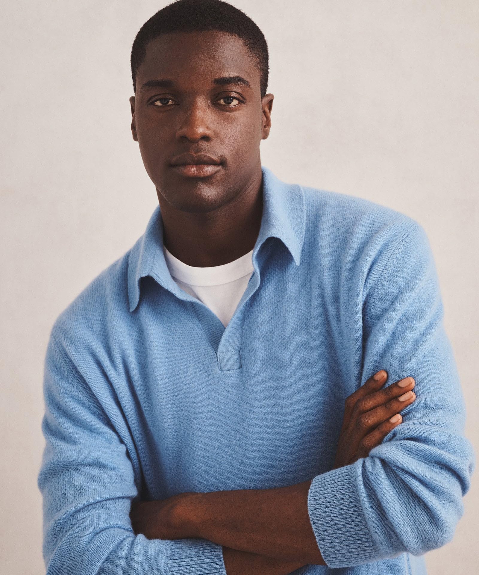 NAADAM, Lightweight Cashmere Relaxed Polo, Sky Blue, M