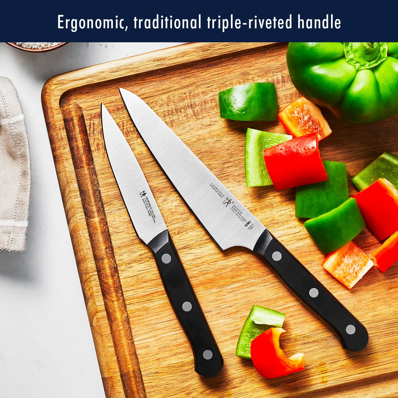 HENCKELS Solution Razor-Sharp 10-pc Knife Set, Chef Knife, Bread Knife, German Engineered Informed by 100+ Years of Mastery, Black/Stainless Steel