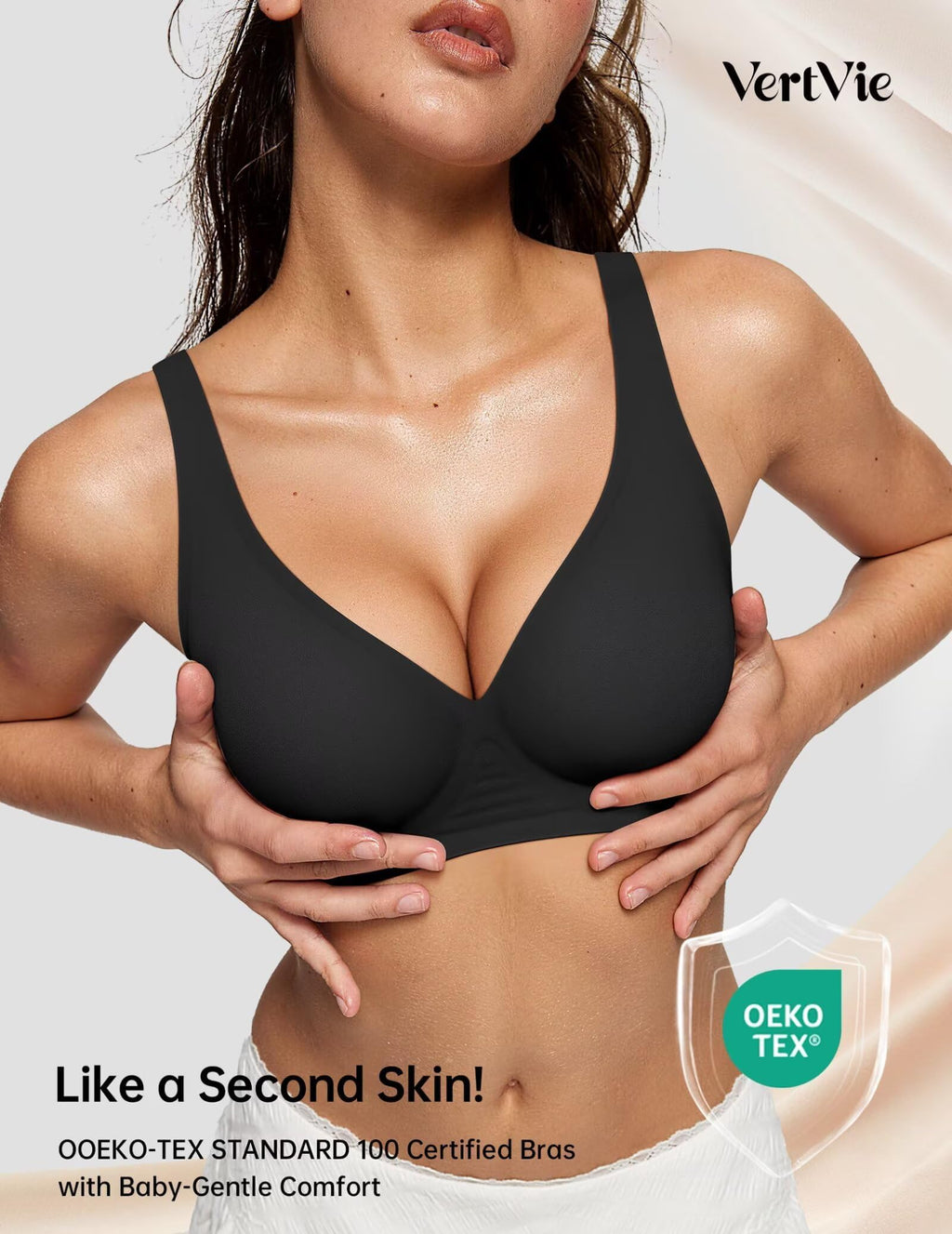 Vertvie Jelly Wireless Bras for Women Push Up Plunge Seamless T-Shirt Bras No Underwire Supportive Full Coverage Bralettes(Black,Medium)
