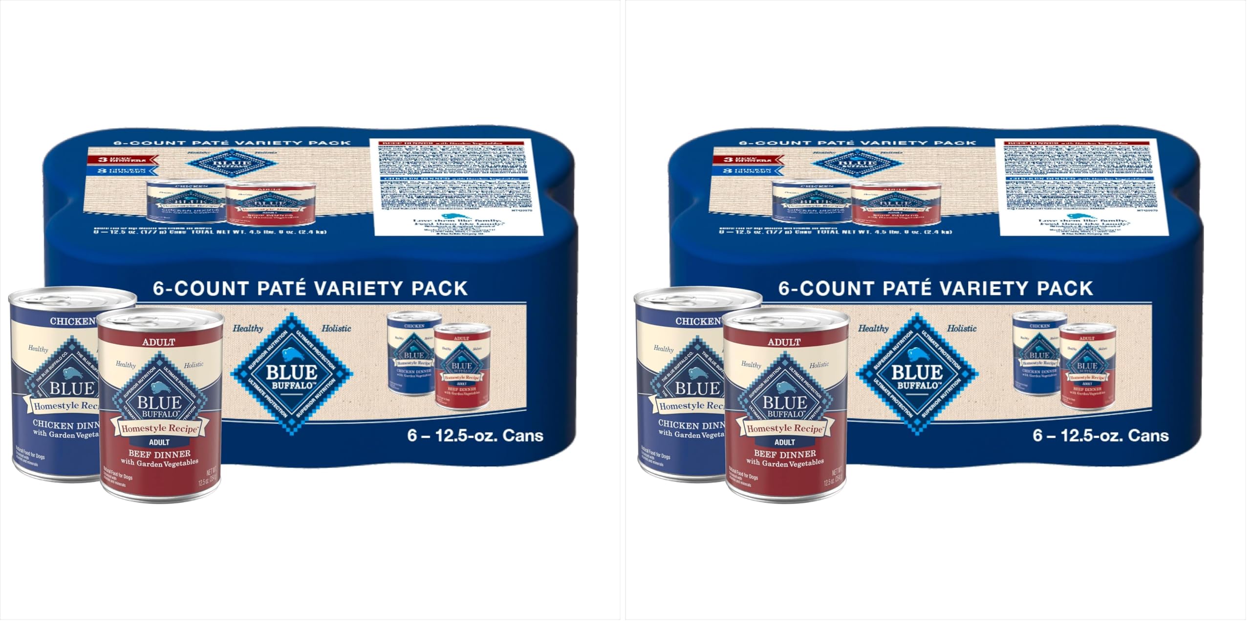 Blue Buffalo Homestyle Recipe Adult Wet Dog Food,Made with Natural Ingredients,Chicken and Beef Dinner Variety Pack,12.5-oz Cans,(Pack of 12)