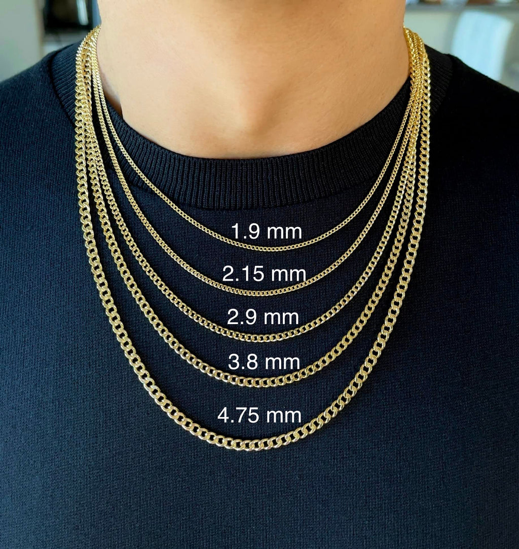 JEWELHEART 14K Real Gold Cuban Link Chain - 1.9mm Diamond Cut Cuban Curb Chain Pendant Necklace - Dainty Yellow Gold Necklace For Women with Lobster Clasp 18"