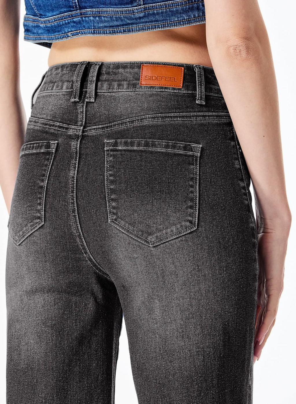 Sidefeel Women's Wide Leg Jeans Casual High Waisted Straight Zimbaplatinum Denim Pants Black Size 10