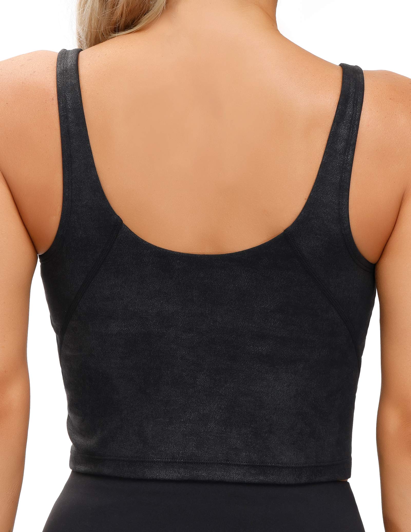 THE GYM PEOPLE Women’s Longline Sports Bra Wirefree Padded Medium Support Yoga Bras Gym Running Workout Tank Tops (Faux Leather Coated, Medium)